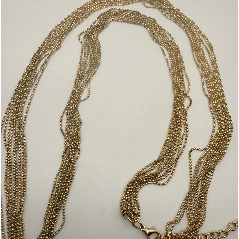 Gold Tone Multi Strand Ball Chain Necklace Layered Bead Adjustable 35-37"
